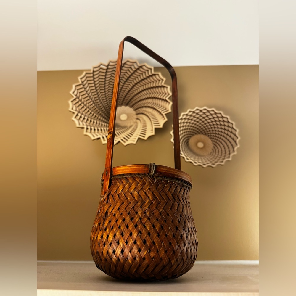 Authentic Japanese Bamboo Hanakago Ikebana Basket, 1940s